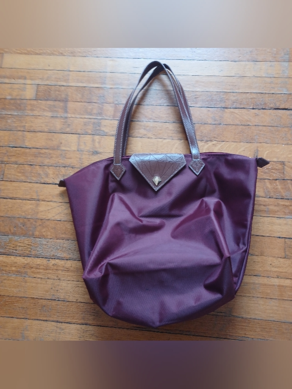 Women's Burgundy Tote Bag with Brown Trim - Vegan